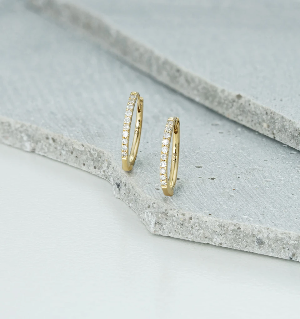 Stellato Diamond Encrusted Huggie Earrings 0.09ct in 9K Gold