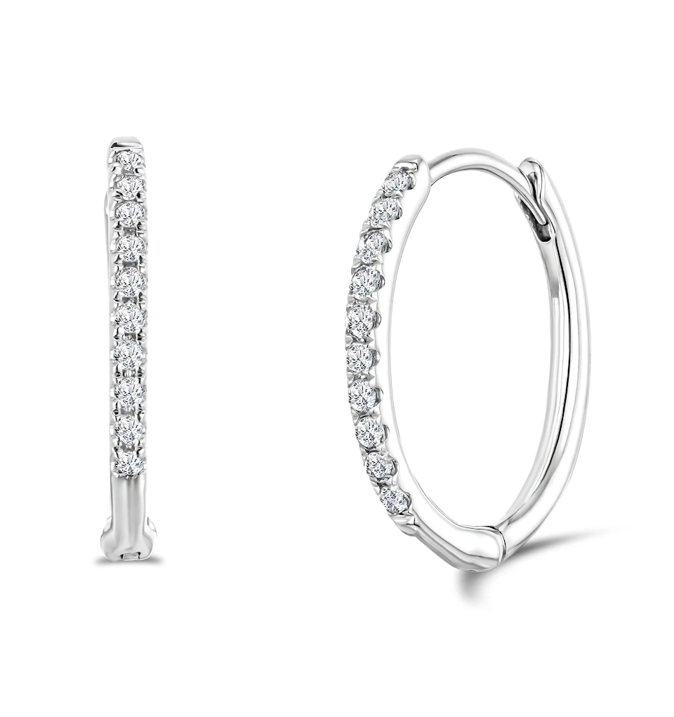 Stellato Diamond Encrusted Huggie Earrings 0.09ct in 9K White Gold