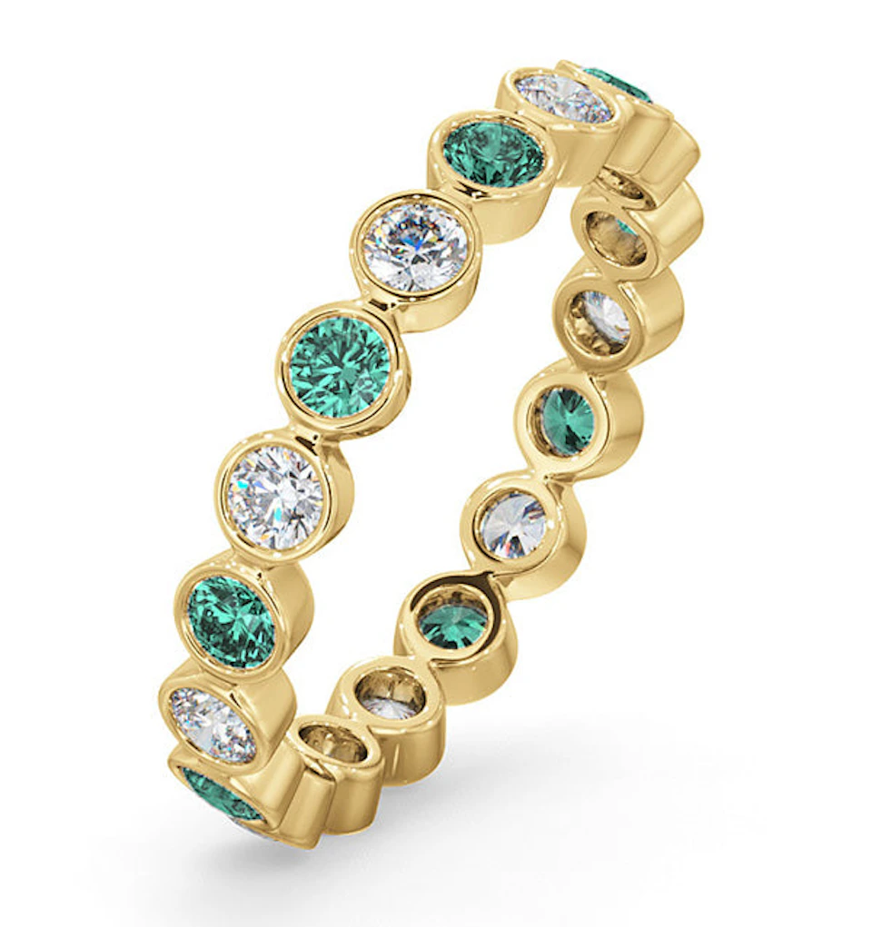 Emily 18K Gold Emerald 0.70ct and G/VS 0.50CT Diamond Eternity Ring