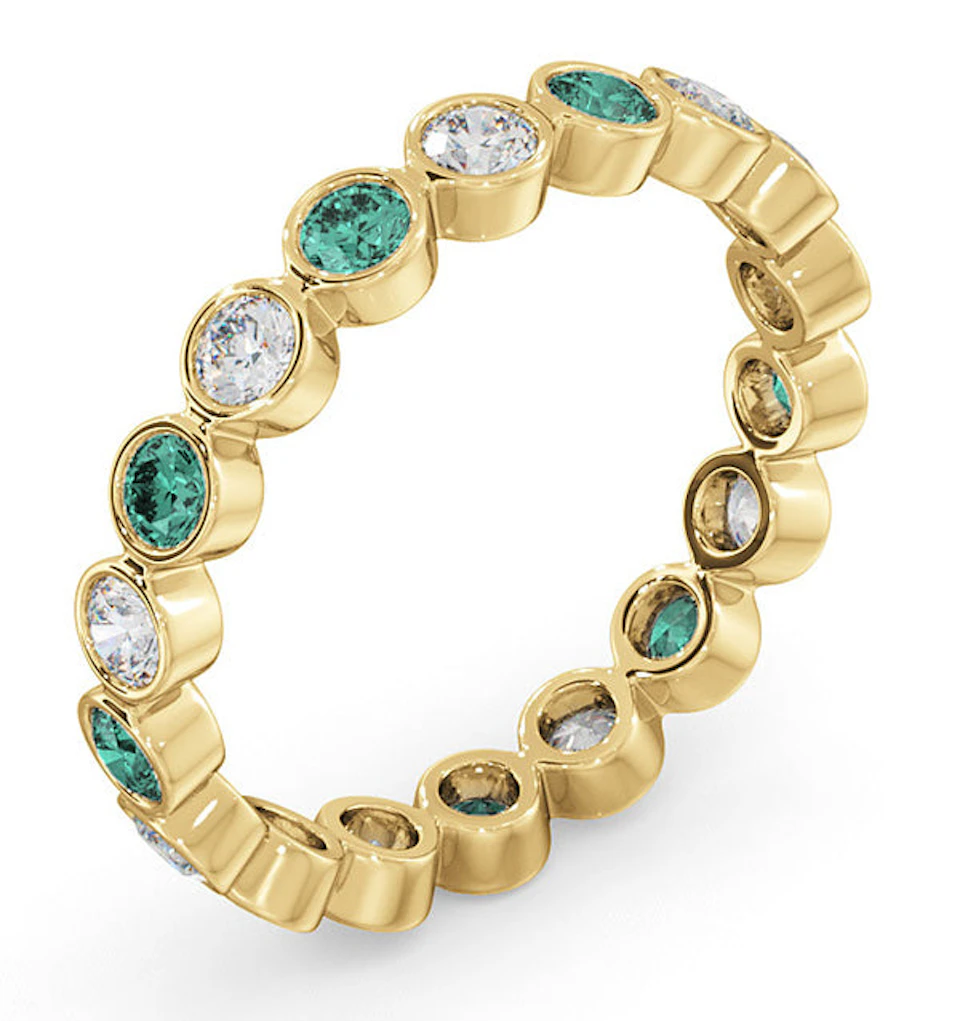 Emily 18K Gold Emerald 0.70ct and G/VS 0.50CT Diamond Eternity Ring
