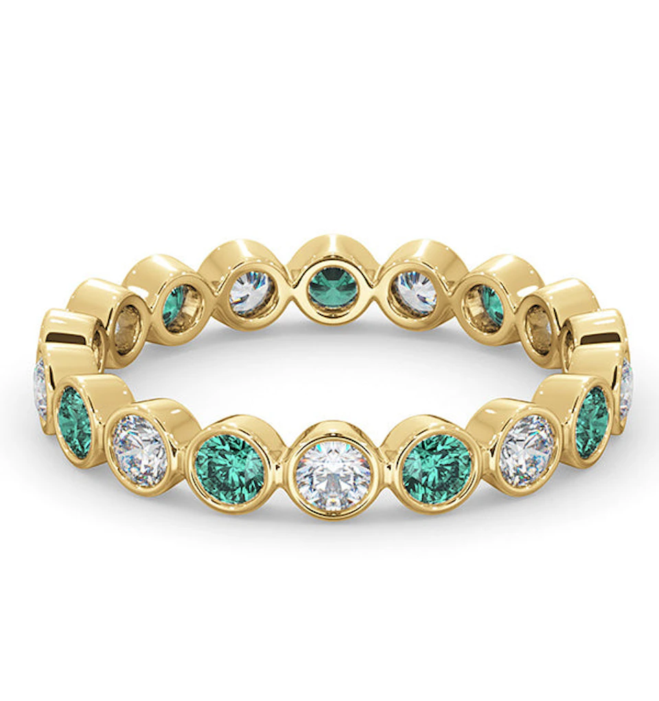 Emily 18K Gold Emerald 0.70ct and G/VS 0.50CT Diamond Eternity Ring