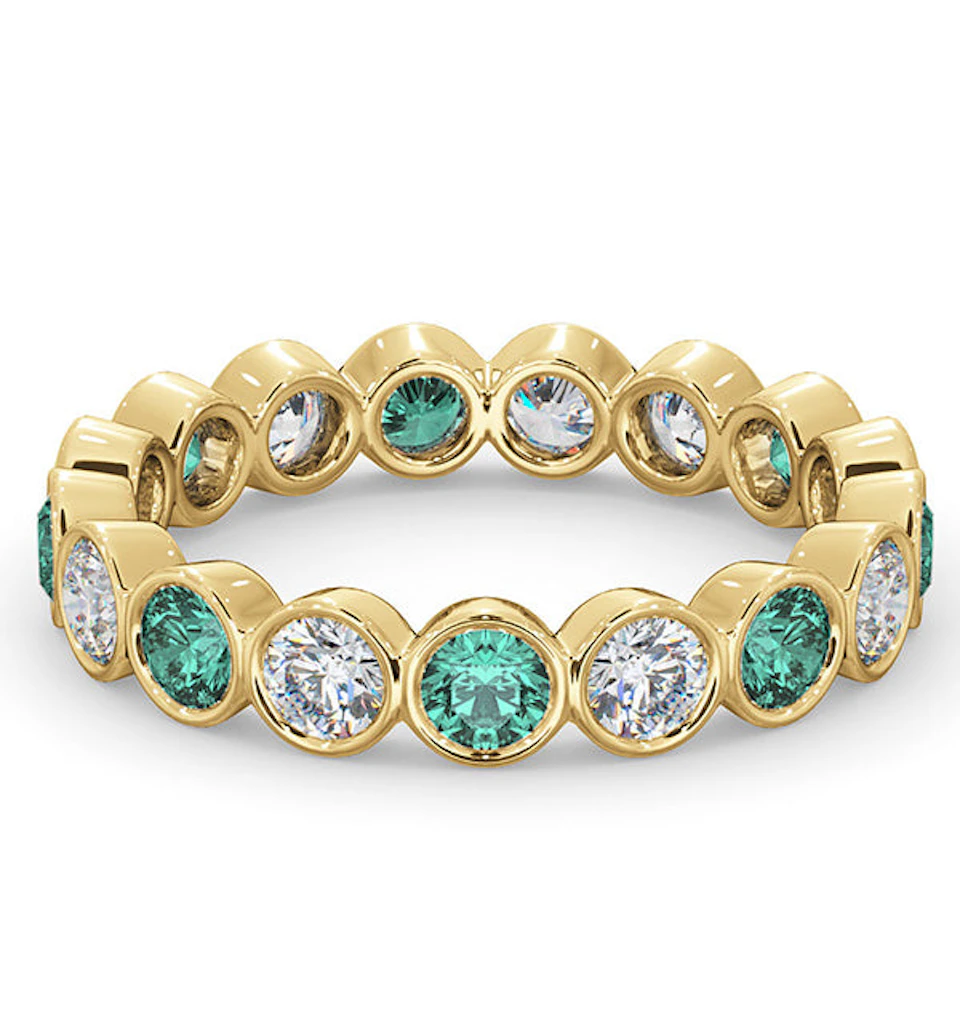 Emily 18K Gold Emerald 0.70ct and H/SI 1CT Diamond Eternity Ring