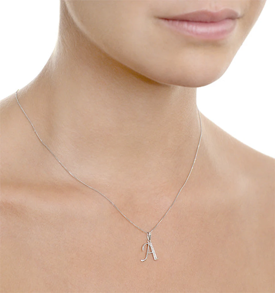 9K White Gold Diamond Initial 'A' Necklace 0.05ct