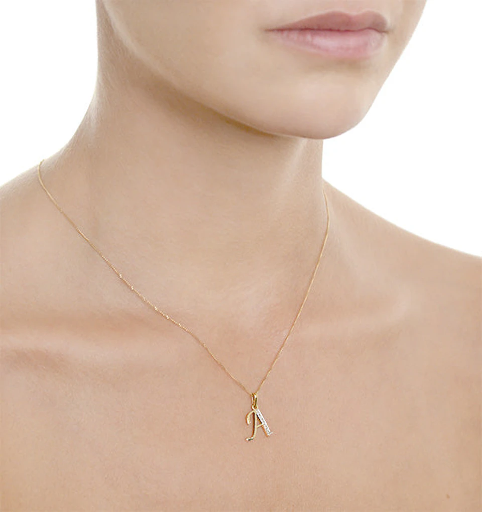 9K Gold Diamond Initial 'A' Necklace 0.05ct