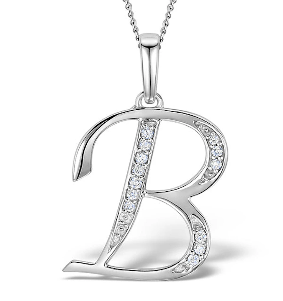 925 Silver Lab Diamond Initial 'B' Necklace 0.05ct