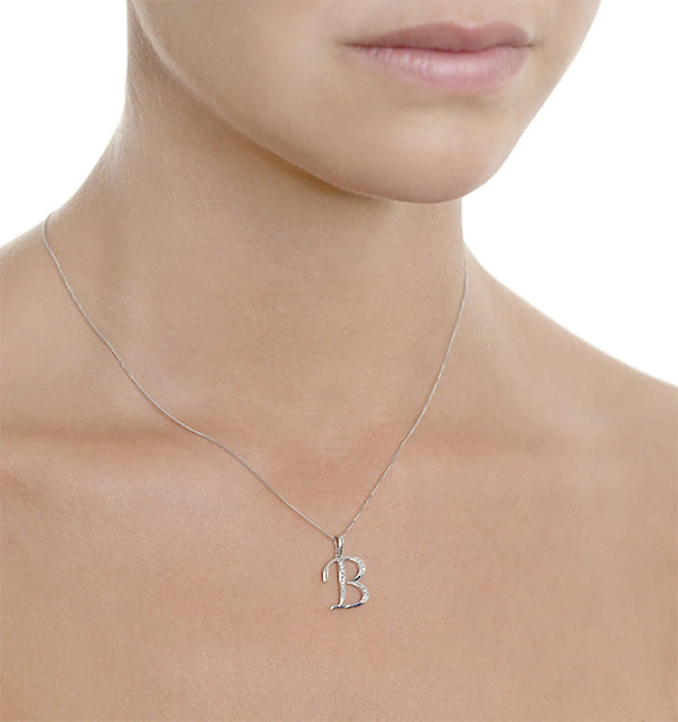 925 Silver Lab Diamond Initial 'B' Necklace 0.05ct
