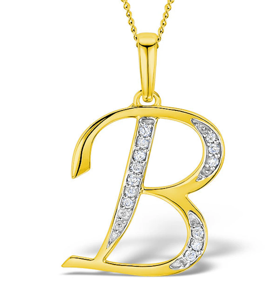 Initial 'B' 0.05ct Lab Diamond Pendant Necklace in 18K Gold Vermeil