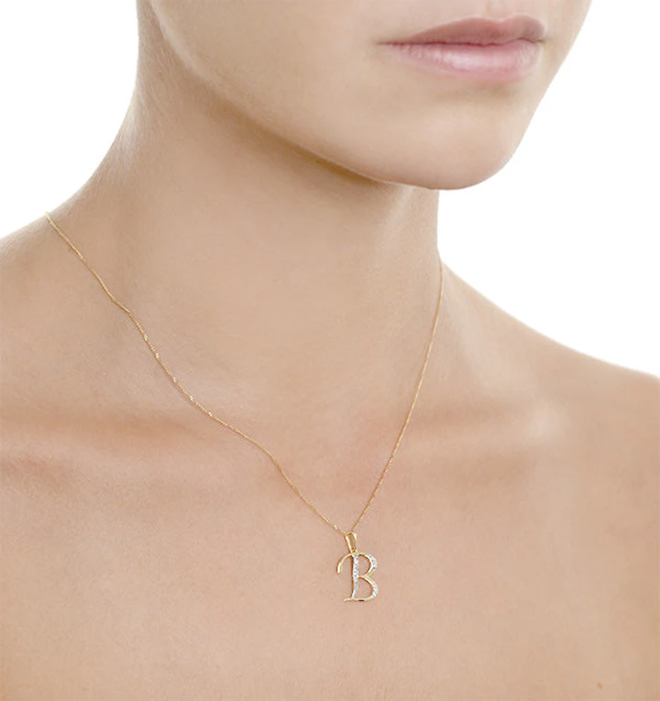 Initial 'B' 0.05ct Lab Diamond Pendant Necklace in 18K Gold Vermeil