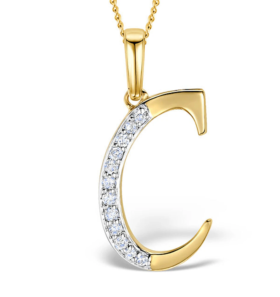 Initial 'C' 0.05ct Lab Diamond Pendant Necklace in 18K Gold Vermeil
