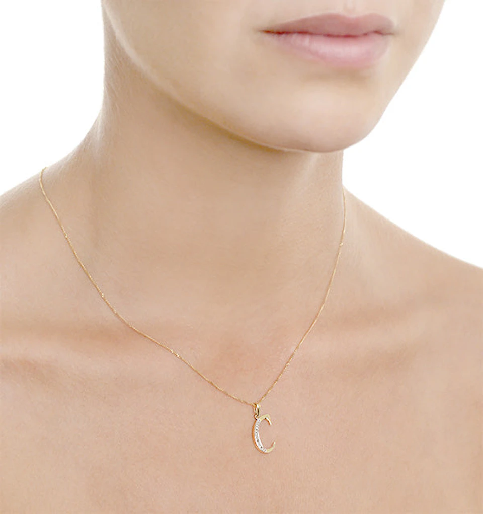 9K Gold Diamond Initial 'C' Necklace 0.05ct