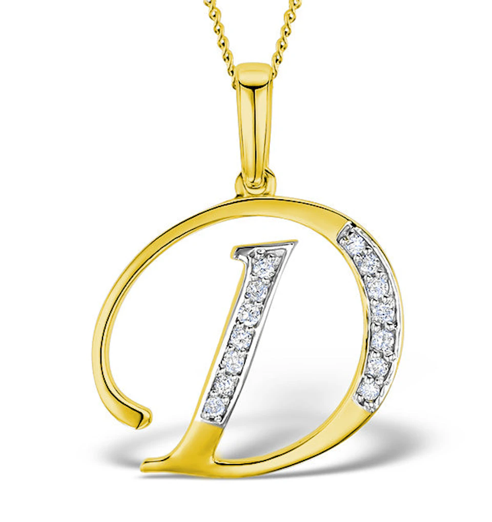 Initial 'D' 0.05ct Lab Diamond Pendant Necklace in 18K Gold Vermeil
