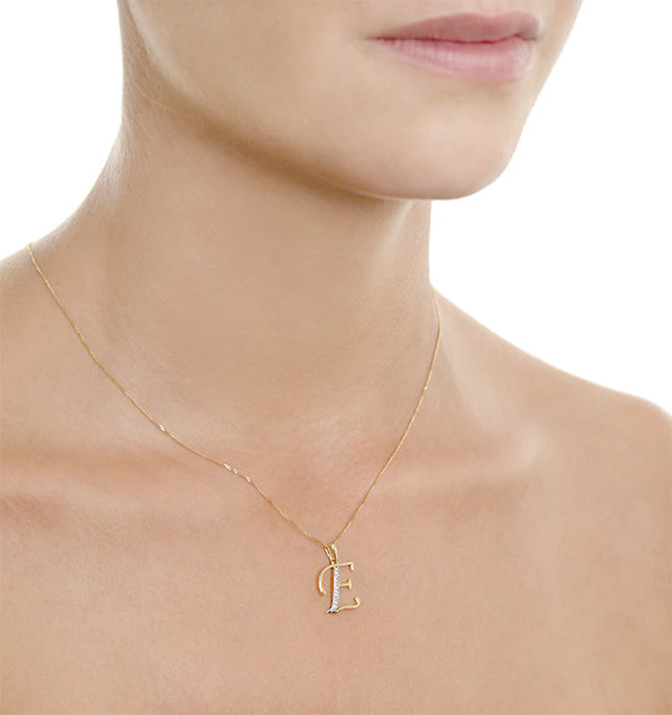 Initial 'E' 0.05ct Lab Diamond Pendant Necklace in 18K Gold Vermeil