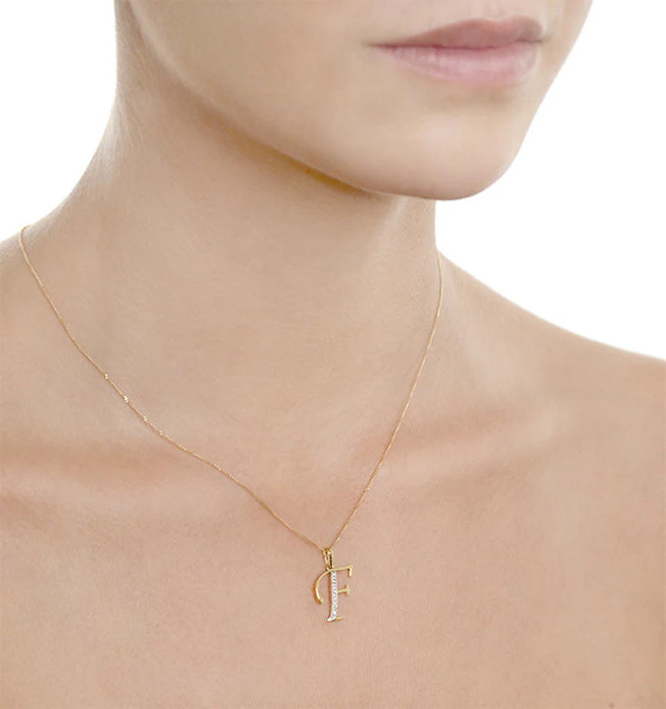 Initial 'F' 0.05ct Lab Diamond Pendant Necklace in 18K Gold Vermeil