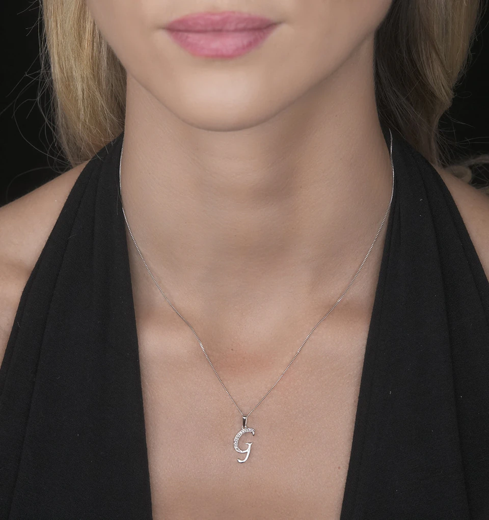 925 Silver Lab Diamond Initial 'G' Necklace 0.05ct