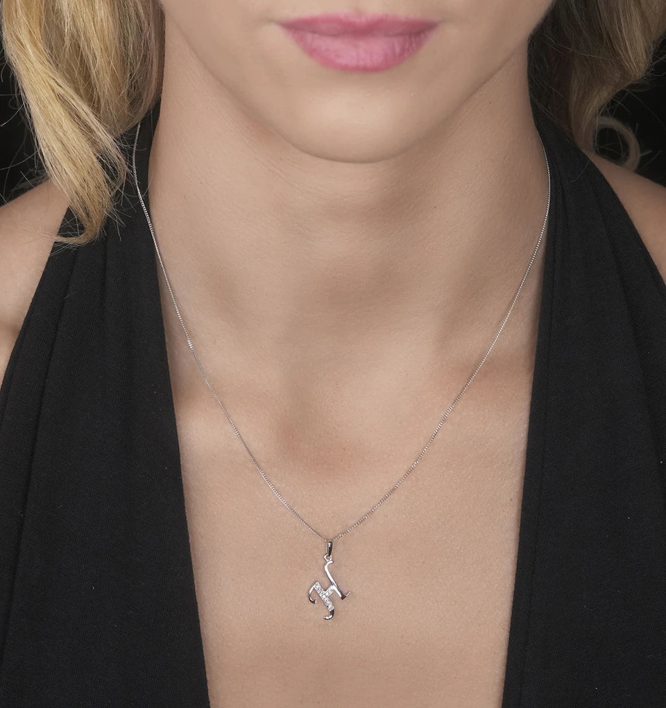 9K White Gold Diamond Initial 'H' Necklace 0.05ct