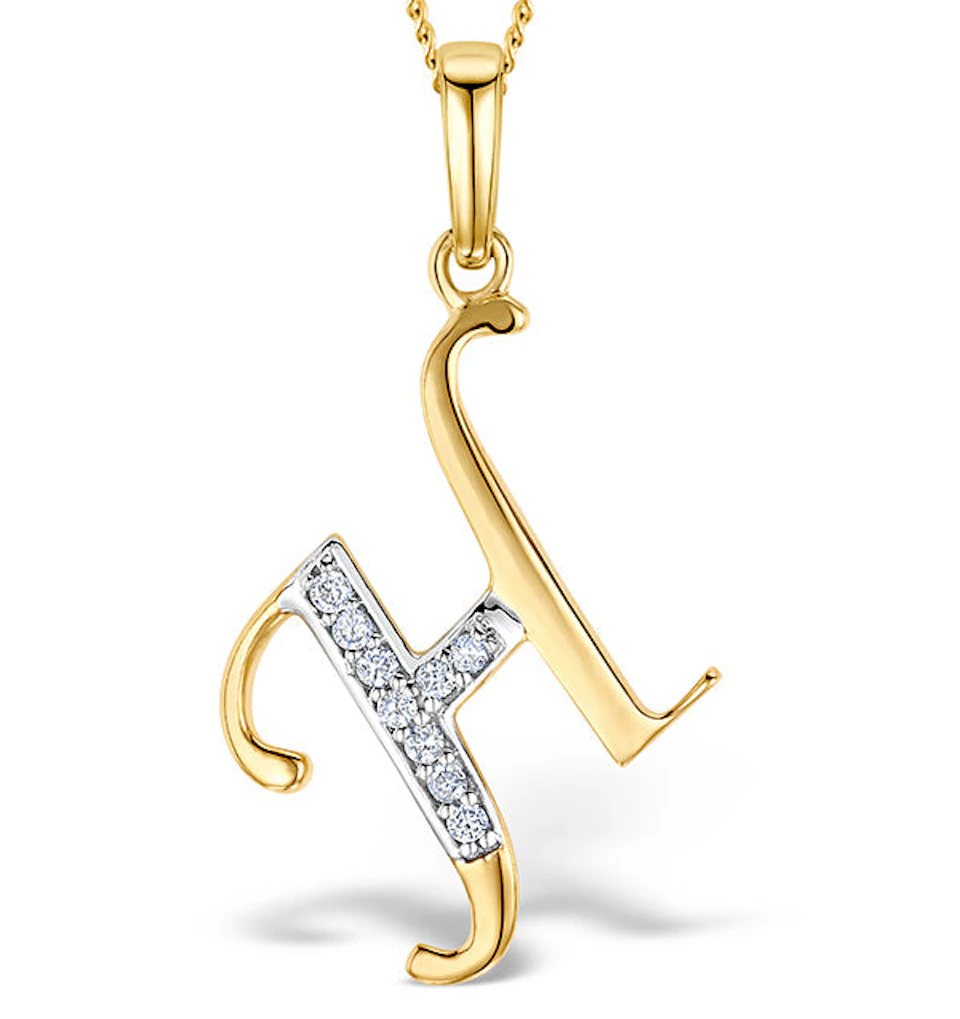 Initial 'H' 0.05ct Lab Diamond Pendant Necklace in 18K Gold Vermeil
