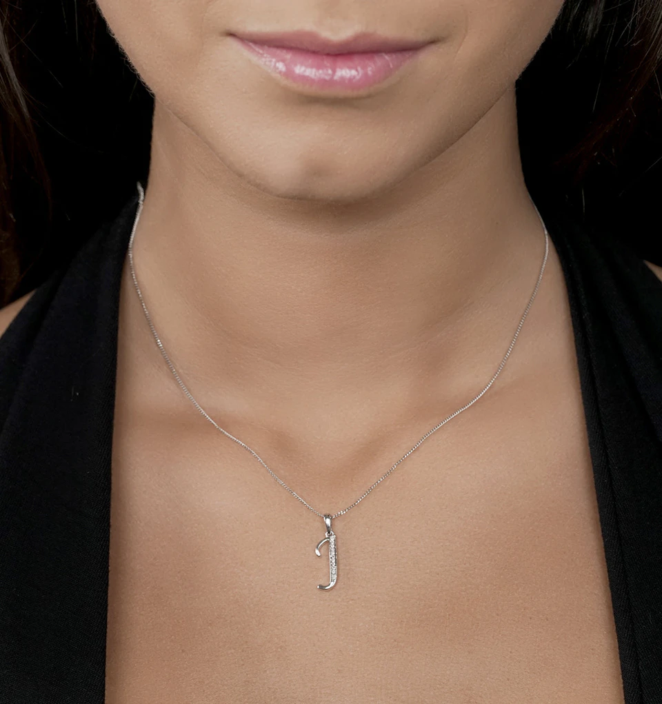 9K White Gold Diamond Initial 'J' Necklace 0.05ct