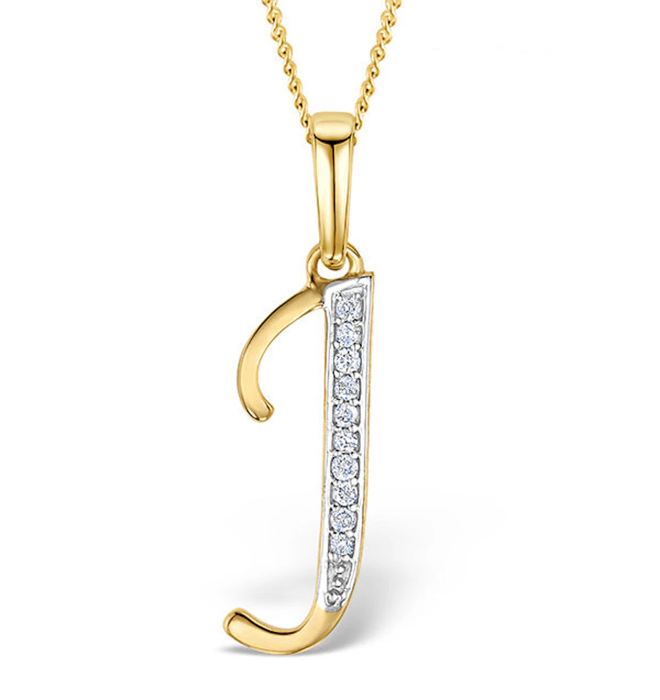 Initial 'J' 0.05ct Lab Diamond Pendant Necklace in 18K Gold Vermeil