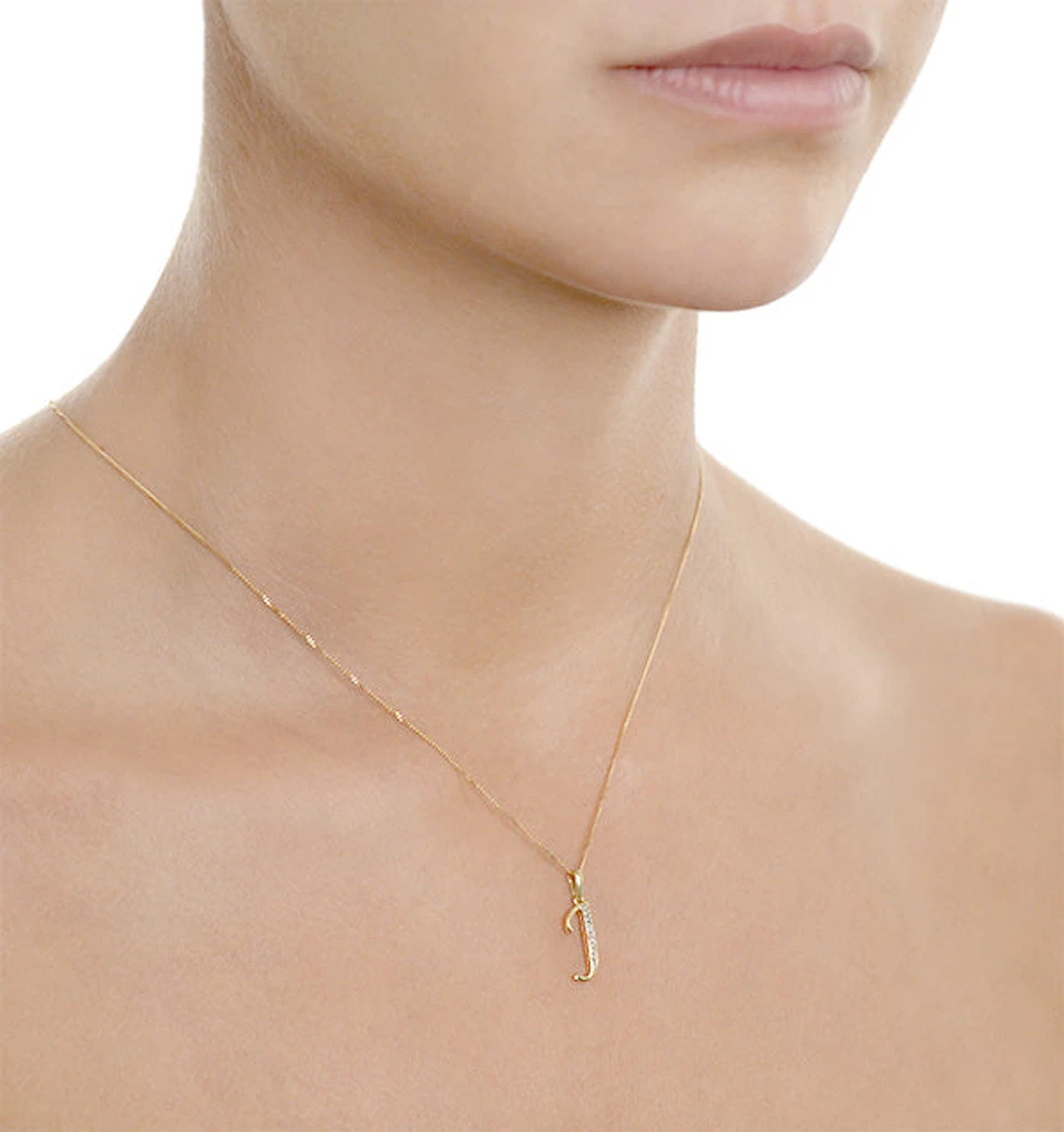 Initial 'J' 0.05ct Lab Diamond Pendant Necklace in 18K Gold Vermeil