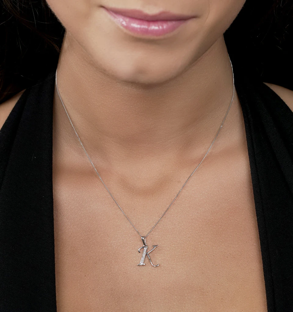 9K White Gold Diamond Initial 'K' Necklace 0.05ct
