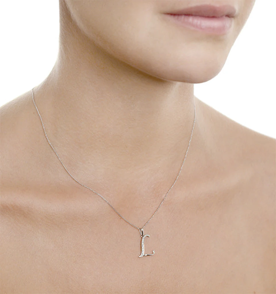 9K White Gold Diamond Initial 'L' Necklace 0.05ct