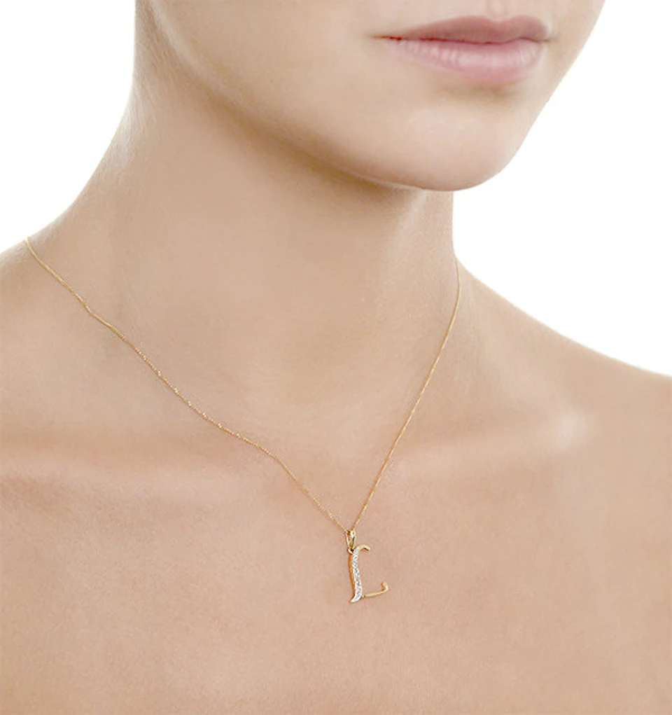 9K Gold Diamond Initial 'L' Necklace 0.05ct