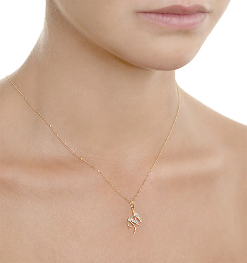Initial 'M' 0.05ct Lab Diamond Pendant Necklace in 18K Gold Vermeil