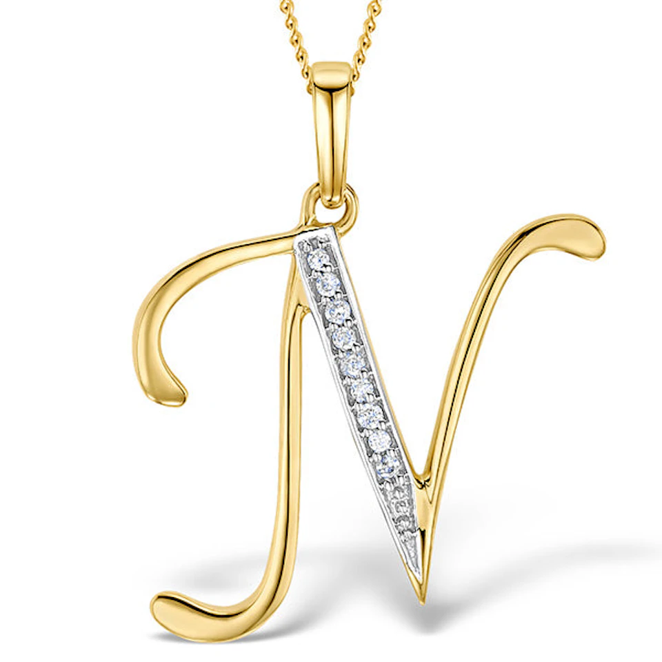 Initial 'N' 0.05ct Lab Diamond Pendant Necklace in 18K Gold Vermeil