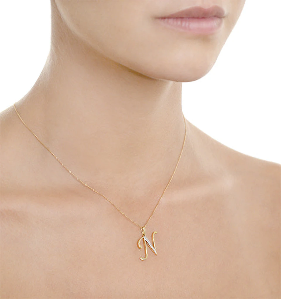 Initial 'N' 0.05ct Lab Diamond Pendant Necklace in 18K Gold Vermeil