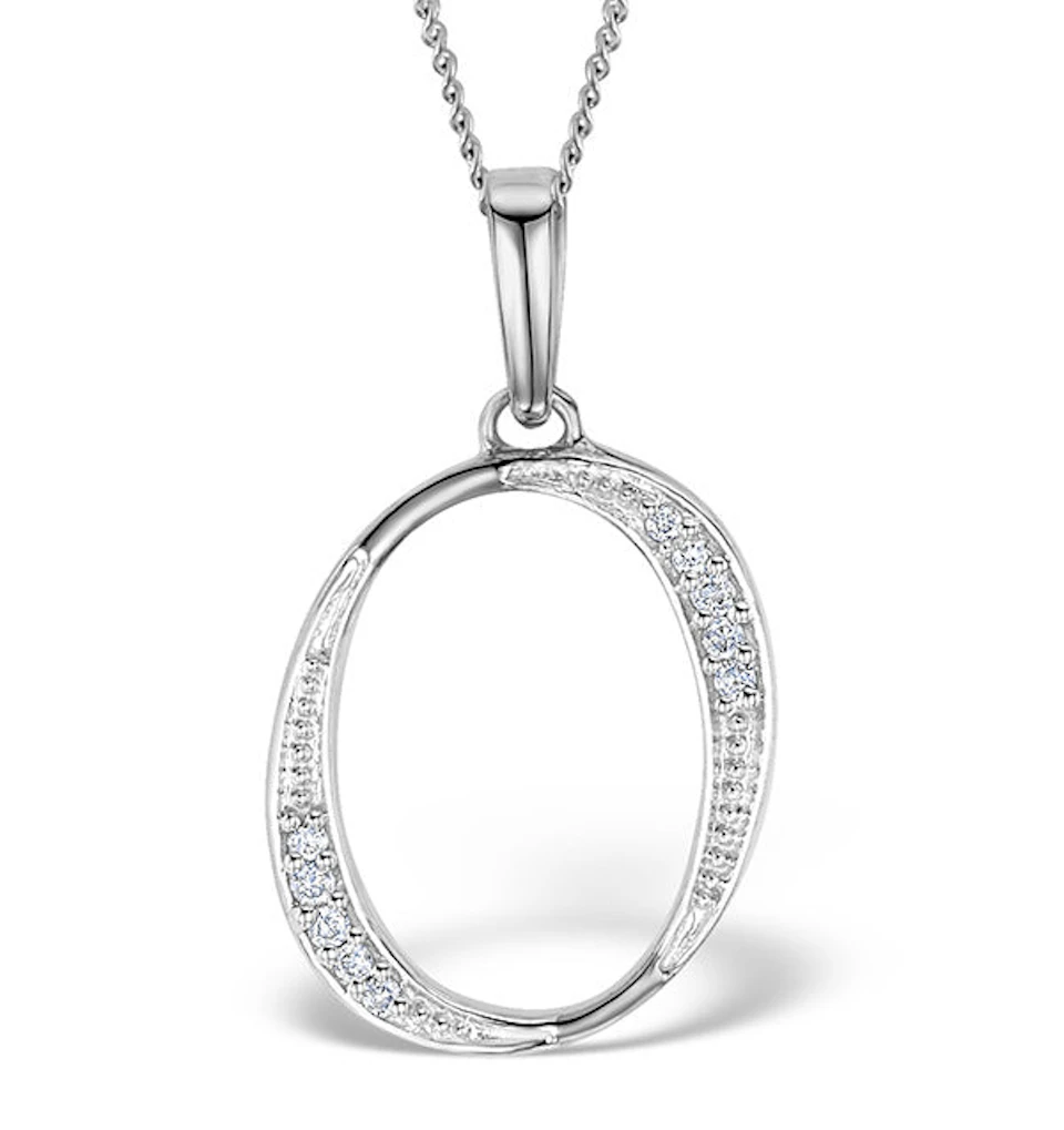 9K White Gold Diamond Initial 'O' Necklace 0.05ct