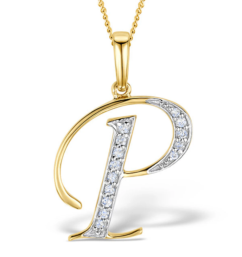 Initial 'P' 0.05ct Lab Diamond Pendant Necklace in 18K Gold Vermeil