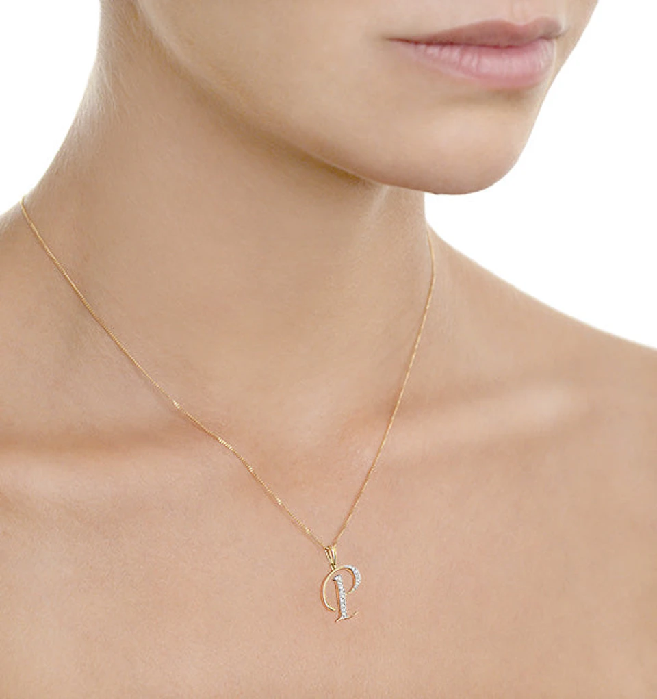Initial 'P' 0.05ct Lab Diamond Pendant Necklace in 18K Gold Vermeil