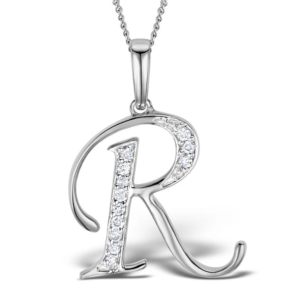 925 Silver Lab Diamond Initial 'R' Necklace 0.05ct