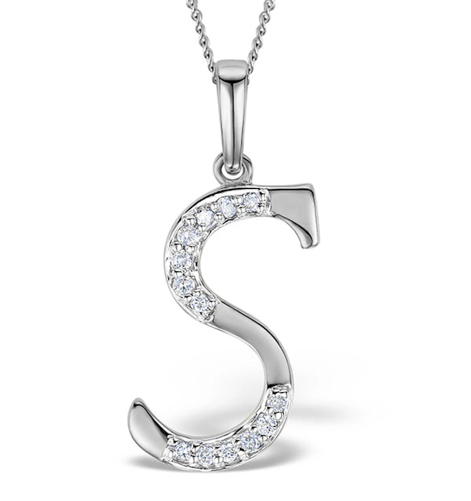 925 Silver Lab Diamond Initial 'S' Necklace 0.05ct