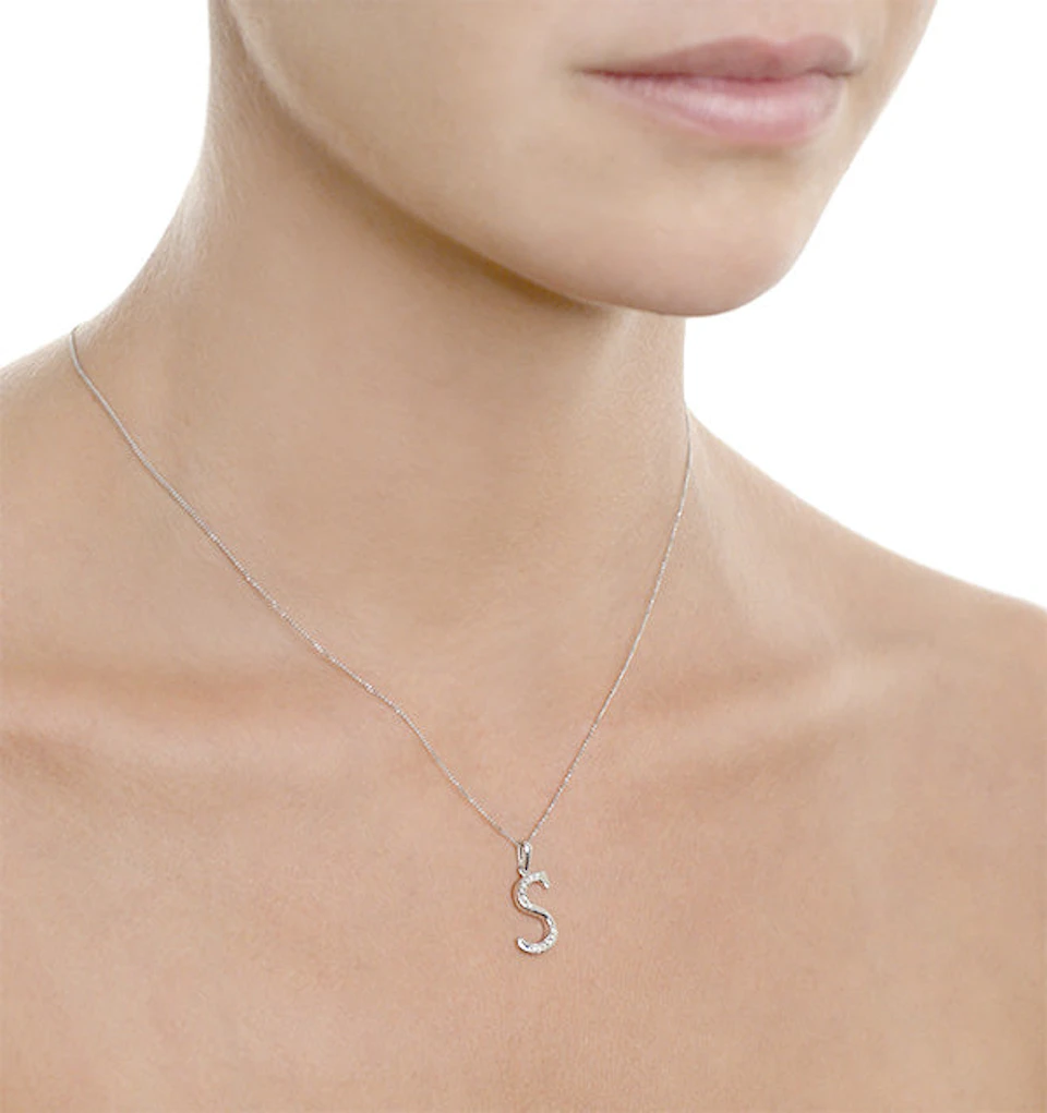 925 Silver Lab Diamond Initial 'S' Necklace 0.05ct