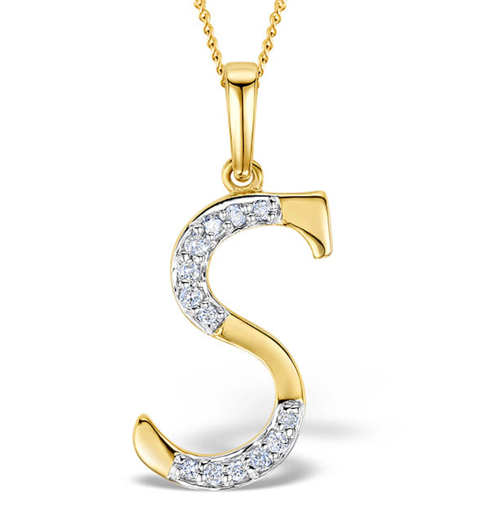 Initial 'S' 0.05ct Lab Diamond Pendant Necklace in 18K Gold Vermeil