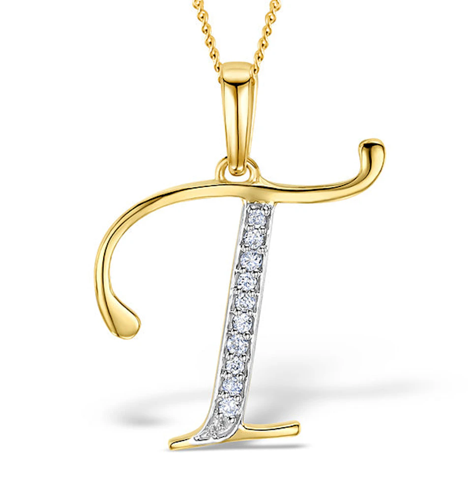 Initial 'T' 0.05ct Lab Diamond Pendant Necklace in 18K Gold Vermeil