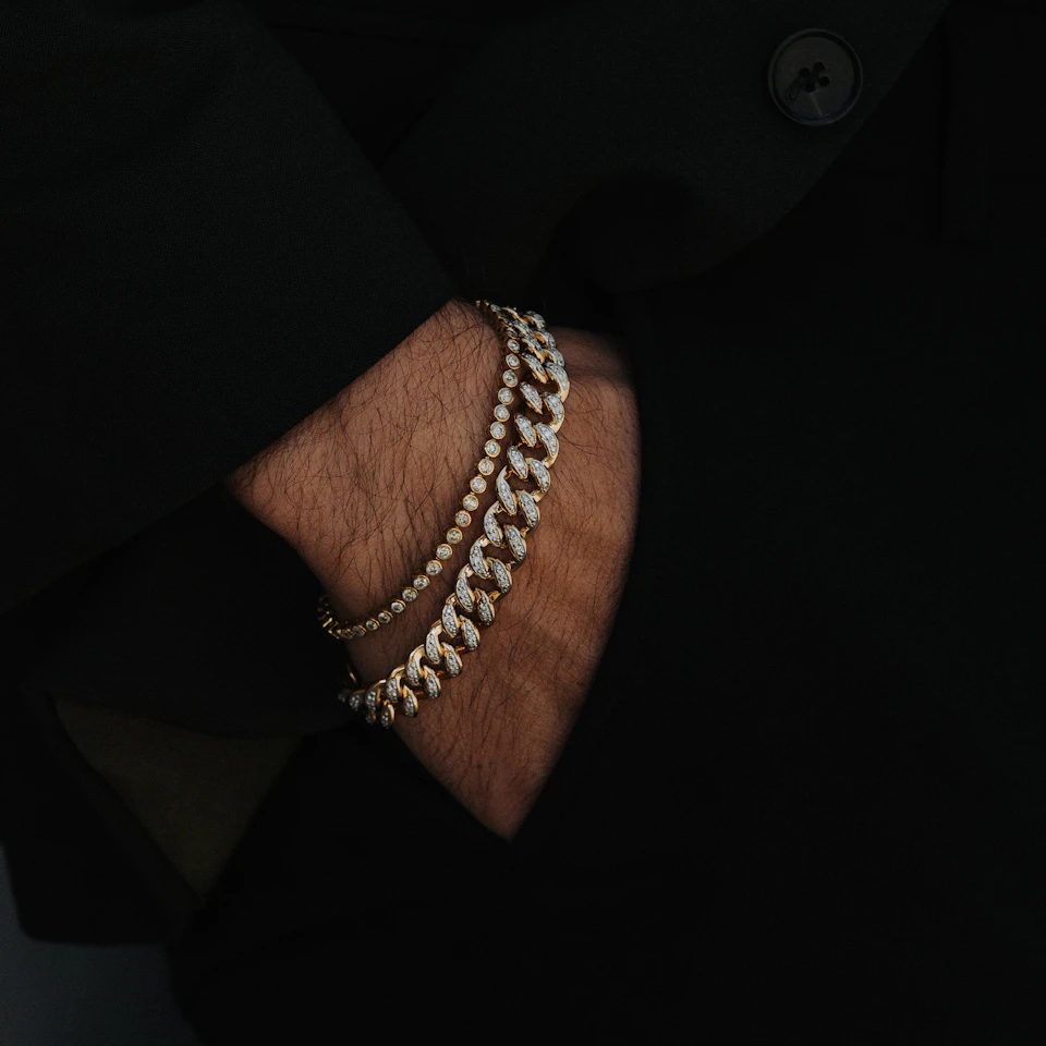 1.20CT Mens Lab Diamond Cuban Link Bracelet in 18K Gold Vermeil