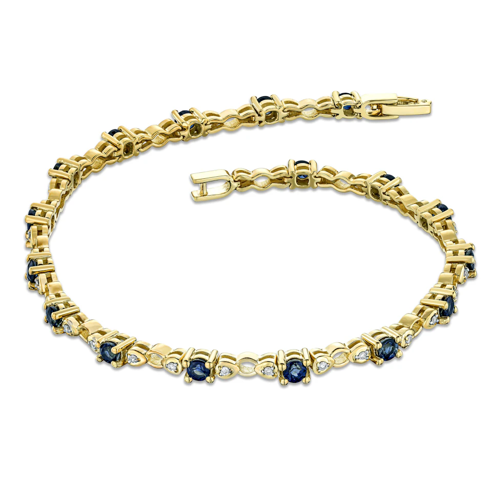 9K Gold Diamond and Sapphire Claw Set Link Bracelet
