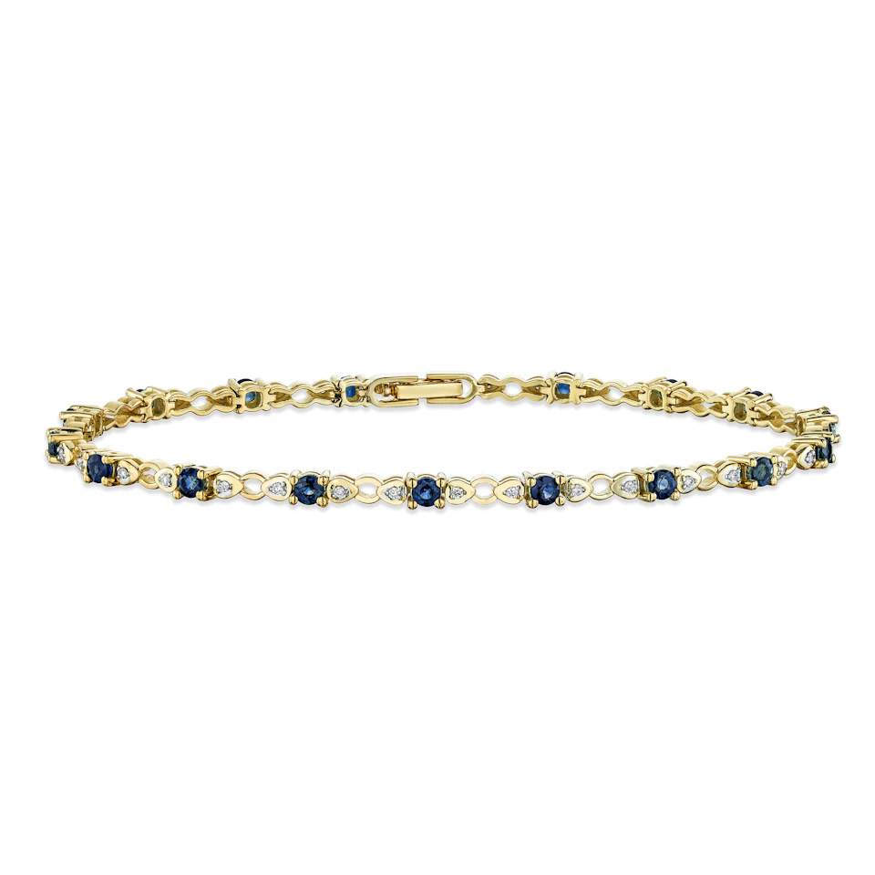 9K Gold Diamond and Sapphire Claw Set Link Bracelet