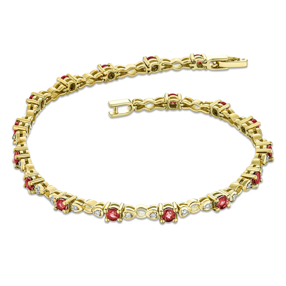 9K Gold Diamond and Ruby Claw Set Link Bracelet