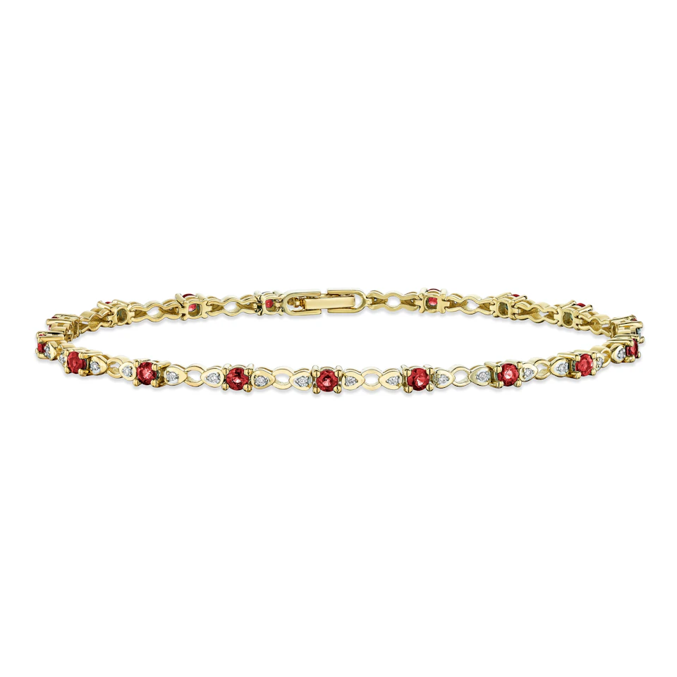 9K Gold Diamond and Ruby Claw Set Link Bracelet
