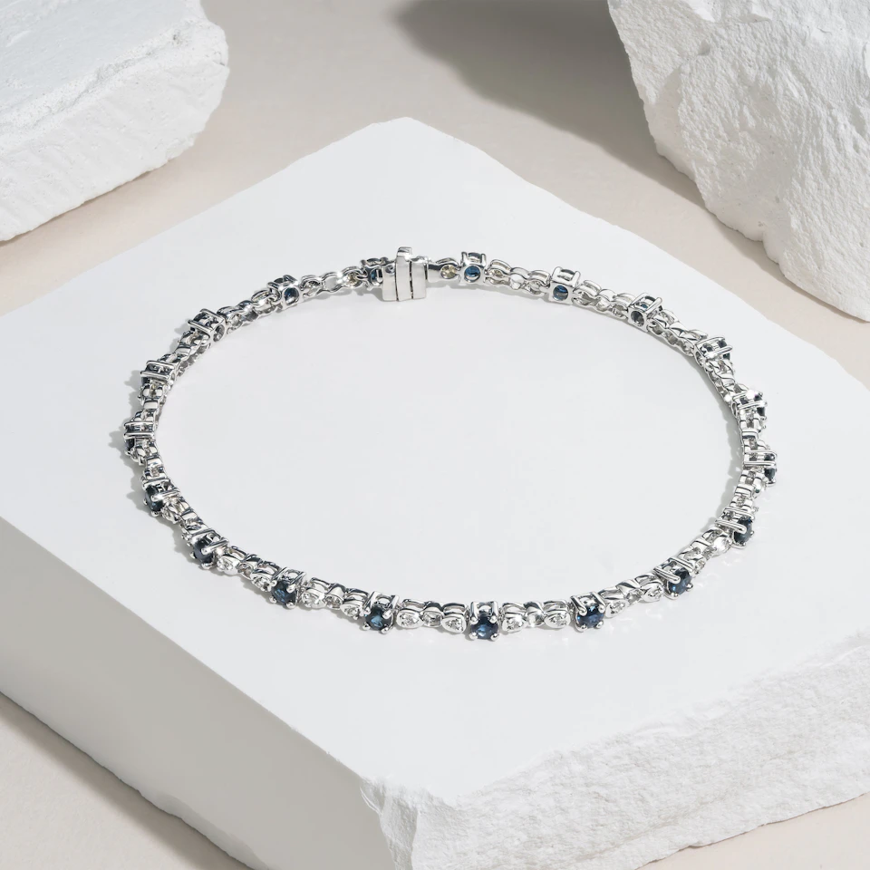 9K White Gold Diamond and Sapphire Claw Set Link Bracelet