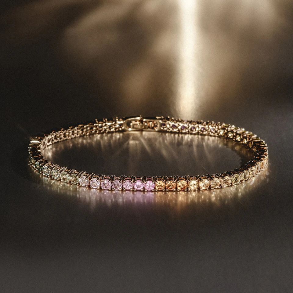 Mens Rainbow Gem Stones Bracelet 10ct Set in 9K Yellow Gold