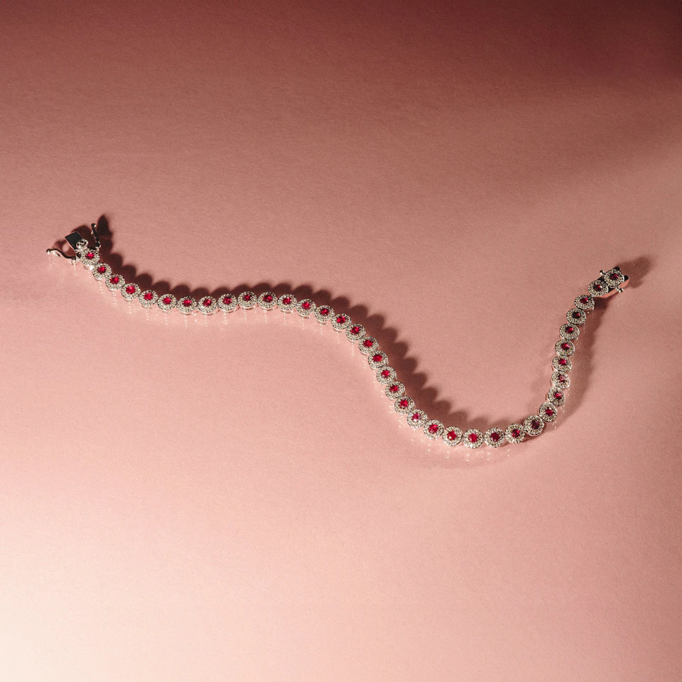 1.36ct Ruby and 1ct Diamond Stellato Bracelet in 9K White Gold