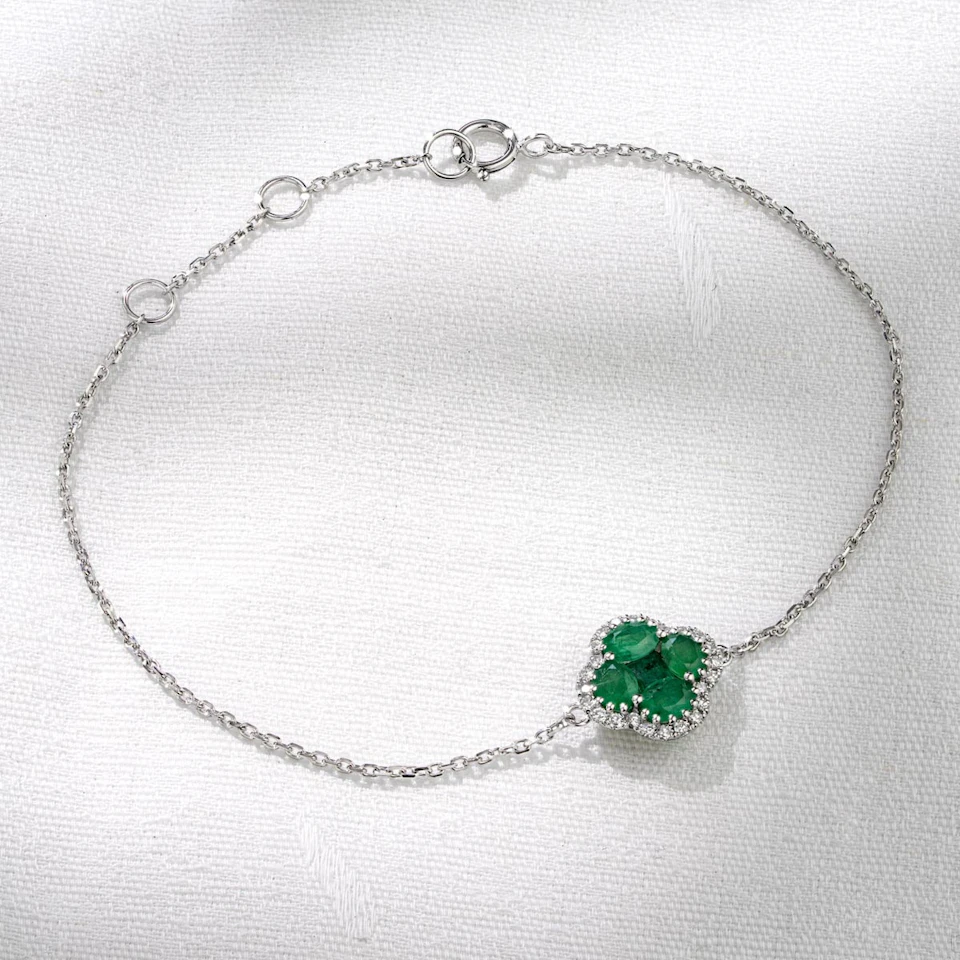 Alegria 1.01ct Emerald and Lab Diamond Bracelet in 9K White Gold