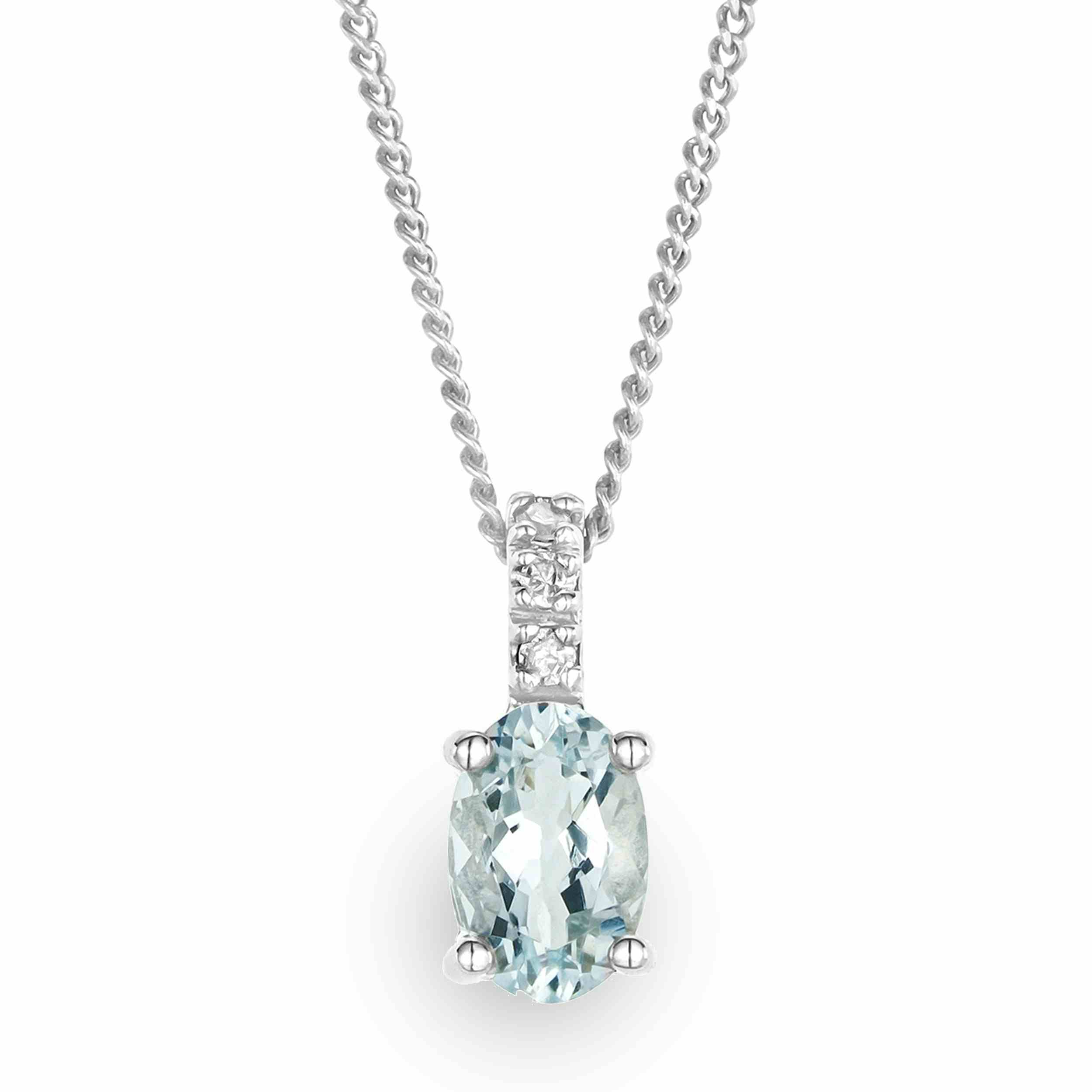 Aquamarine 0.34CT And Diamond 9K White Gold Pendant Necklace