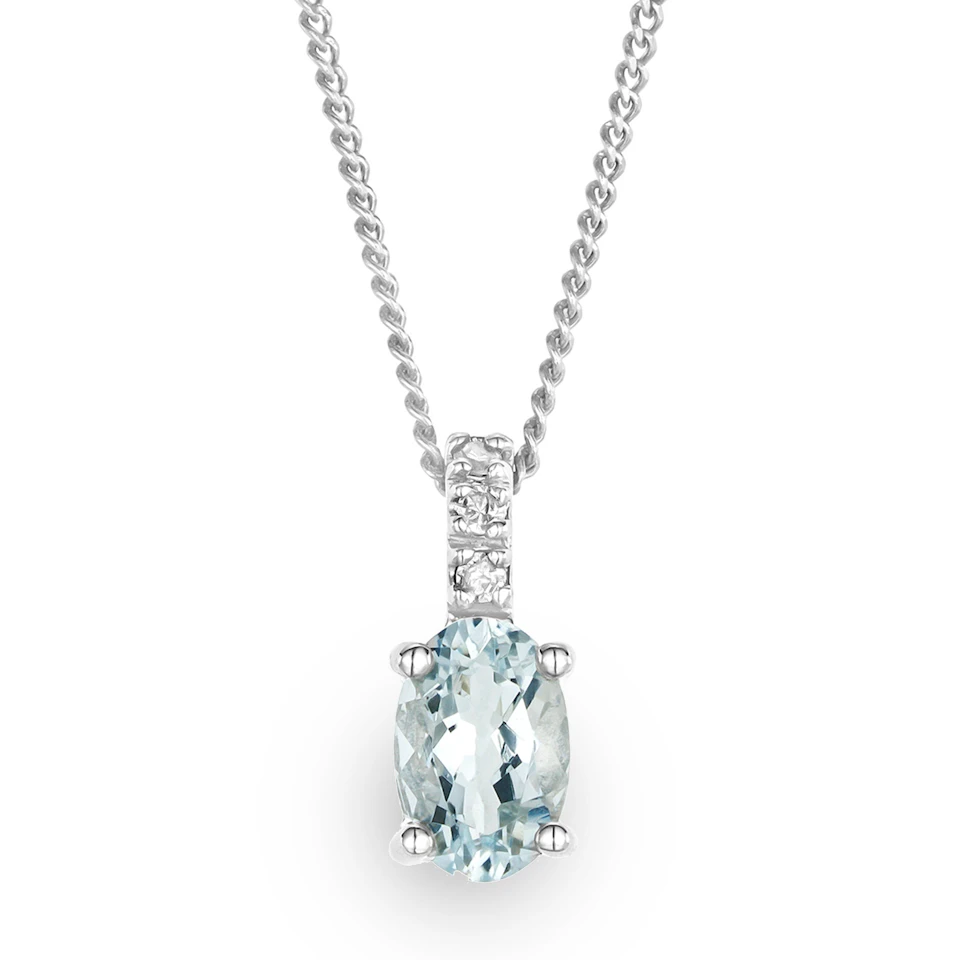Aquamarine 0.34CT And Diamond 9K White Gold Pendant Necklace