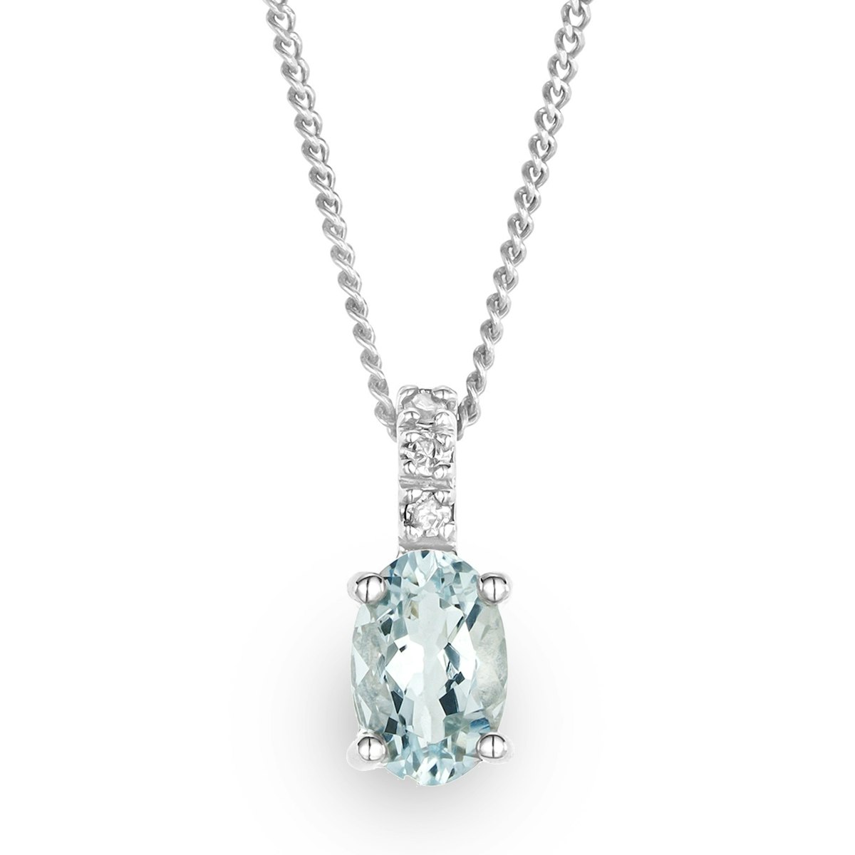 Aquamarine 0.34CT And Diamond 9K White Gold Pendant Necklace