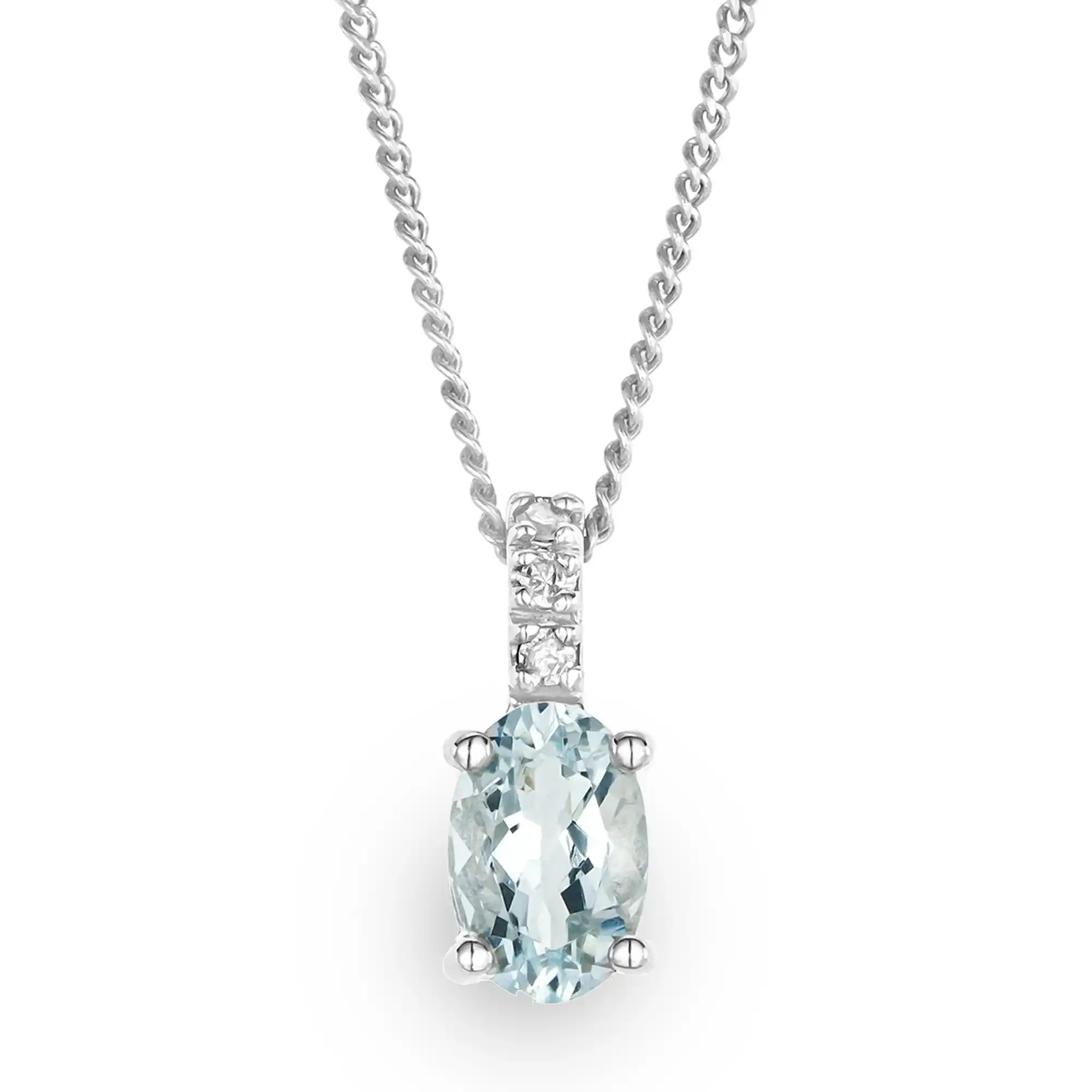 Aquamarine 0.34CT And Diamond 9K White Gold Pendant Necklace